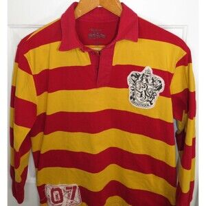 Harry Potter Gryffindor Rugby Polo Shirt Medium Red/Yellow Striped L/S Crest #7